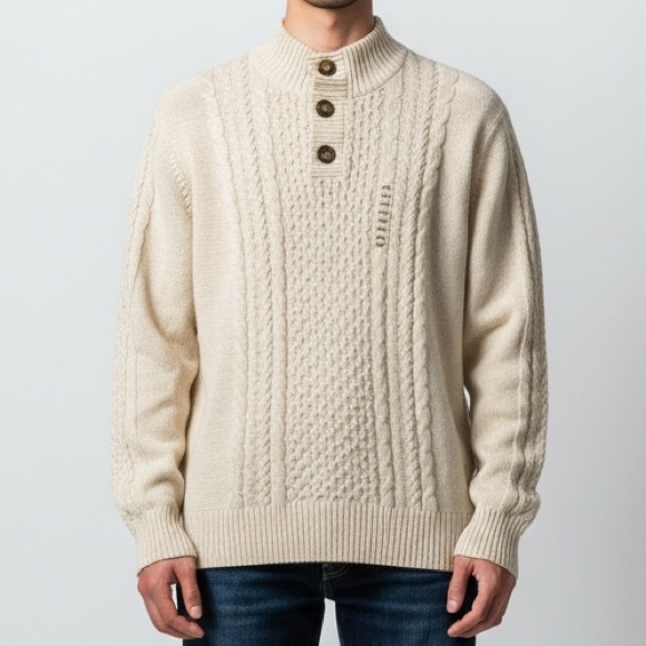 Mtn Ridge Mens Academia Chunky Fisherman Knit Sweater Ivory Sz XL Heritage Cozy - Picture 1 of 6